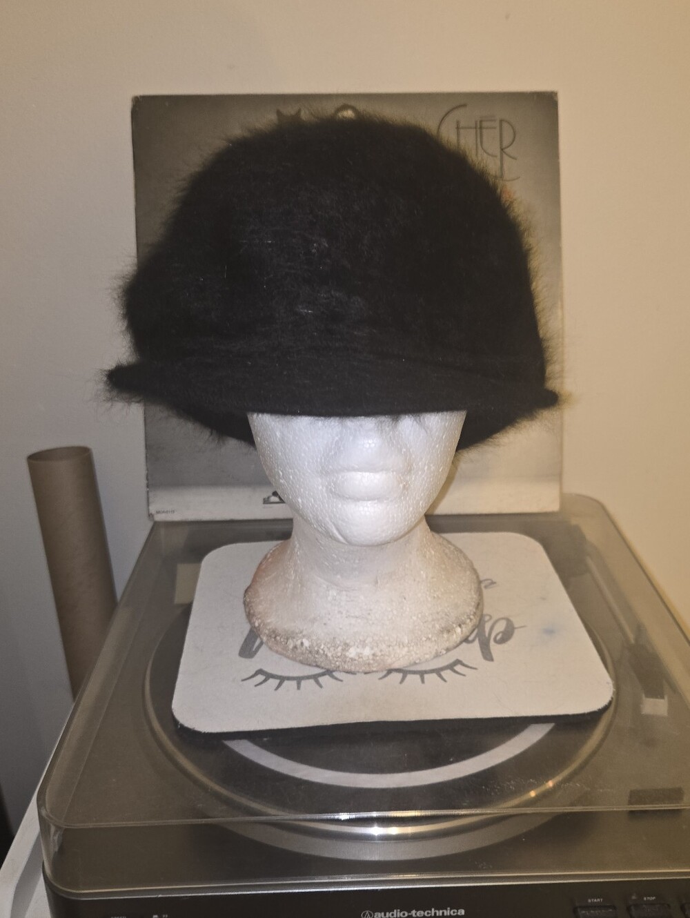 Vintage 90s Betmar New York Angora Rabbit Hair Beret - Black Soft Fur